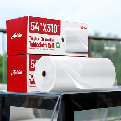 Plastic Table Cloth, 310 Ft X 54 in Disposable Tablecloth White Plastic Tablecloth with Any Cut Sliding Cutters Premium Table Cover Roll for Picnics, Parties, Birthdays, Weddings