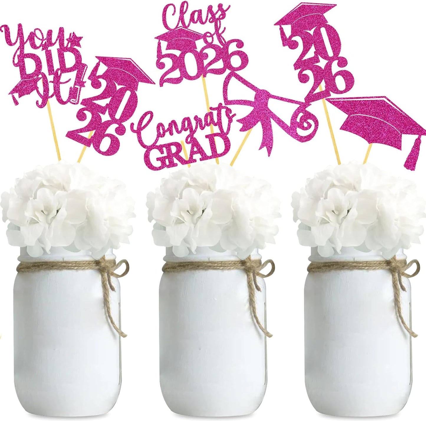 Graduation Centerpiece Sticks 24PCS Glitter Grad Picks Party Table Decor Senior High School College Sign Gold