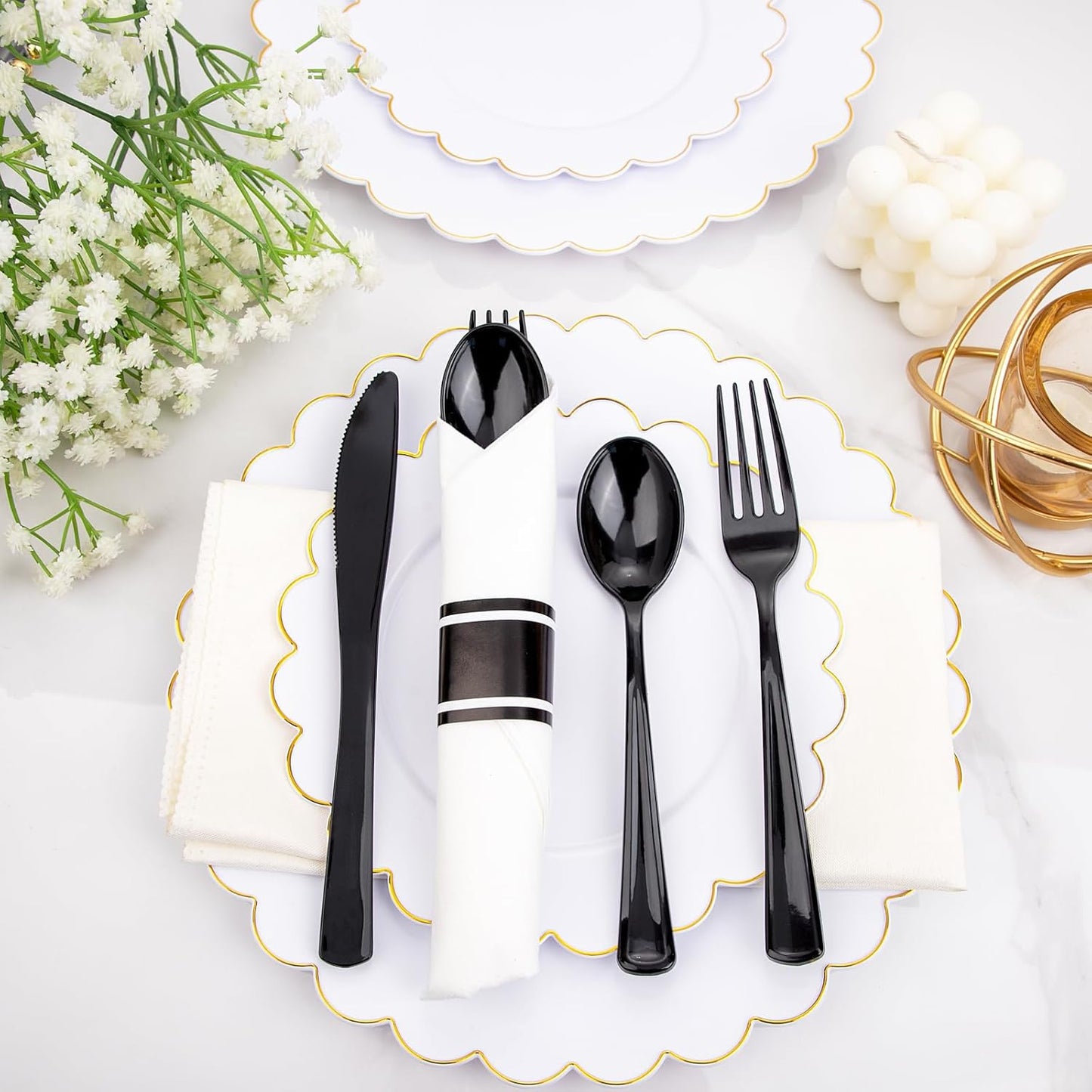 Supernal 240 Silver Plastic Silverware Set - 60 Sets Pre Rolled Napkins with Cutlery - Mirror Polished Real Look Disposable Silver Utensils- Elegant Heavy Duty Flatware for Weddings & Catering