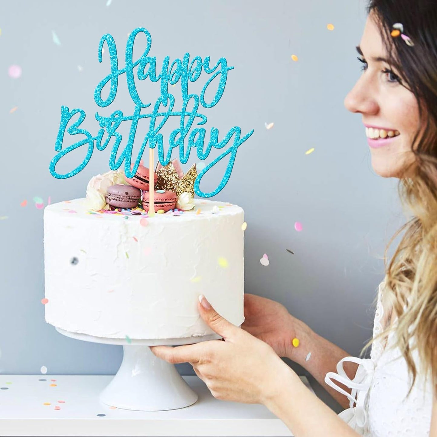 ZHUOWEISM 1 PCS Gold Happy Birthday & Anniversary Cake Topper