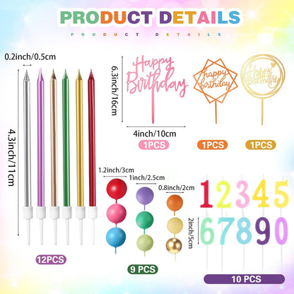 Yerliker 34 Pcs Happy Birthday Cake Toppers Decorations Birthday Candles DIY Cake Decor for Men Women Wedding Anniversary(Gold)