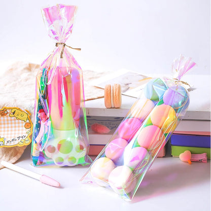 5x7 Inch Iridescent Cellophane Treat Bags with Twist Ties, Treat Bags for Candy Cookie Goodie Chocolates, And Popcorn