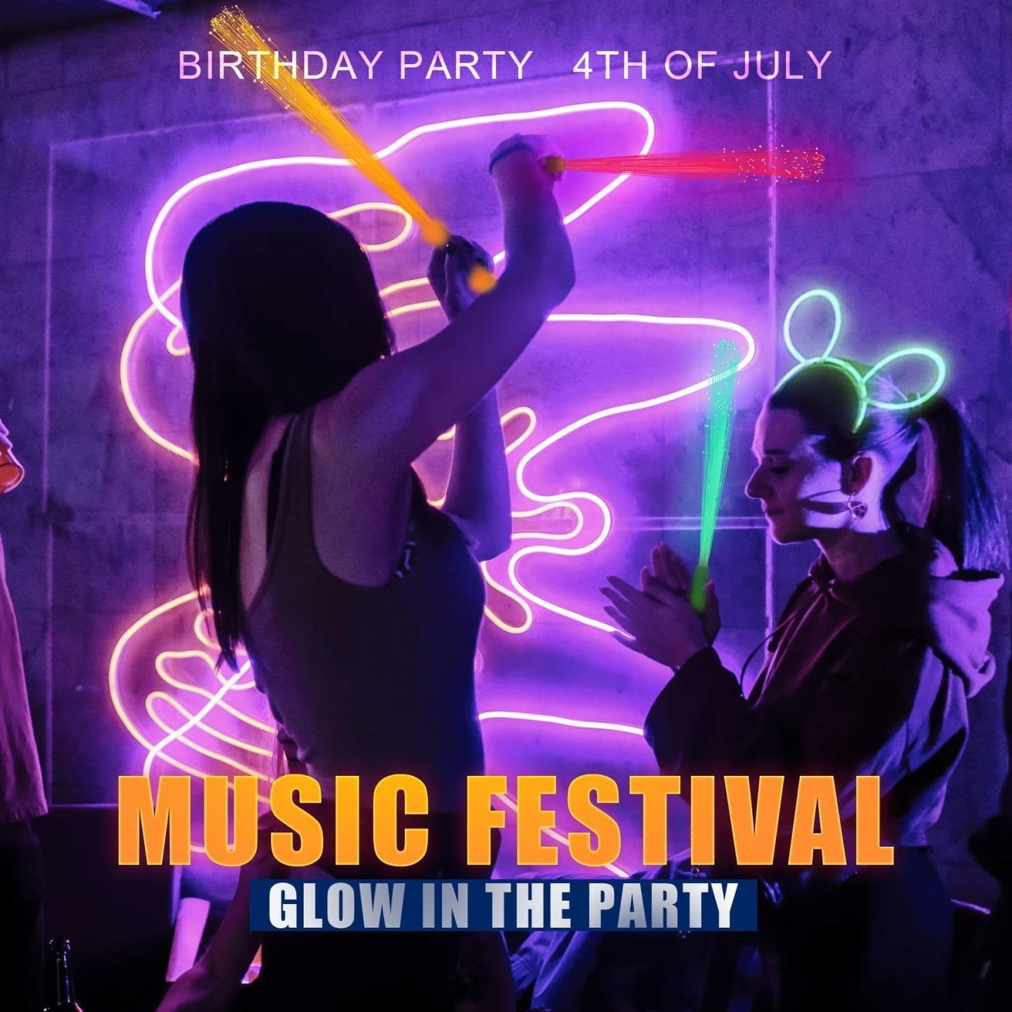 36 Pack Yellow Fiber Optic Glow Stick Wands Bulk with 3 Flashing Models for Valentine's Day St Patrick's Day Easter 4th of July Halloween Party Favors Bachelorette Concerts Clubs