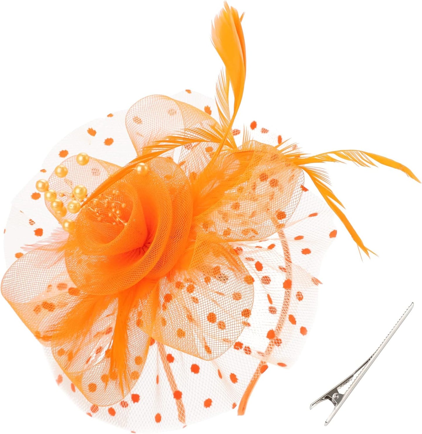 DRESHOW Fascinators Hat Flower Mesh Ribbons Feathers on a Headband and a Clip Tea Party Headwear for Girls and Women - Colors B
