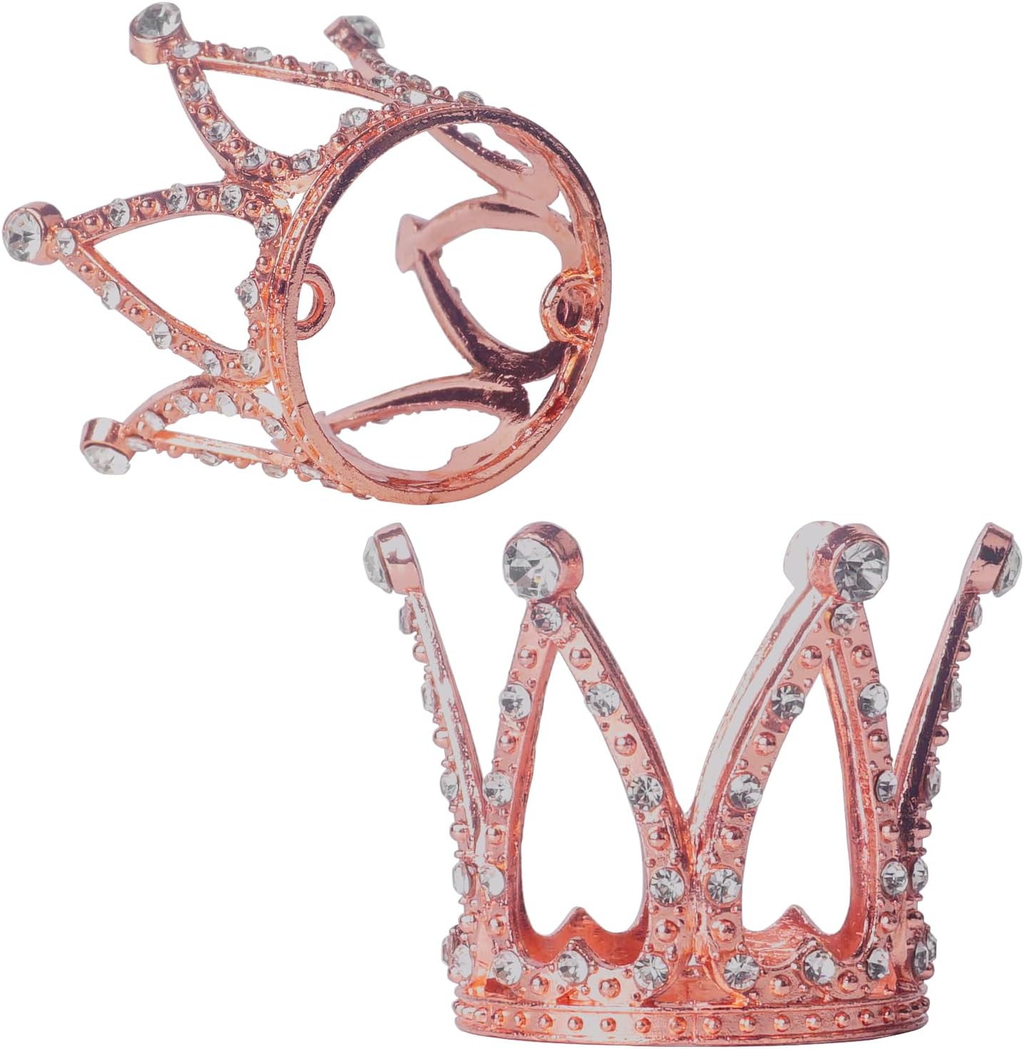 2Pcs Mini Infant Crown Baby Princess Tiara Cake Topper Crystal Rhinestone Small Gold Cupcake Crown for Newborn Photo Prop Royal Prince Themed Birthday Wedding Christmas Party Decorations