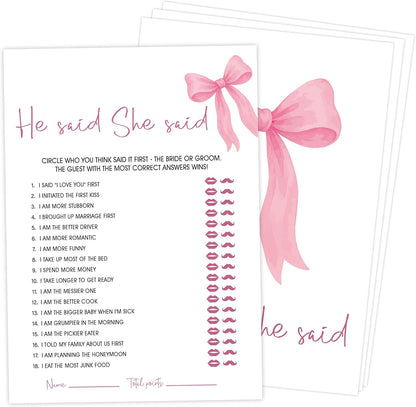 Pink Bow Bridal Shower Bingo Game with Blank Squares, Pack of 30 Game Cards, Bridal Shower Decorations, Wedding Engagement Decor, Bachelorette Party Supplies - KR05