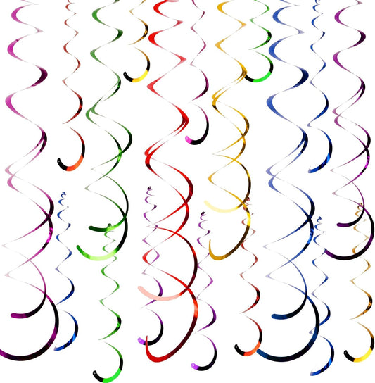 50PCS Colorful Hanging Swirl Decorations - Streamers Party Decorations Ceiling Swirl Foil Decoration with Double-Swirls and Single-Swirls for Birthday Decoration Wedding Graduation 6 Colors