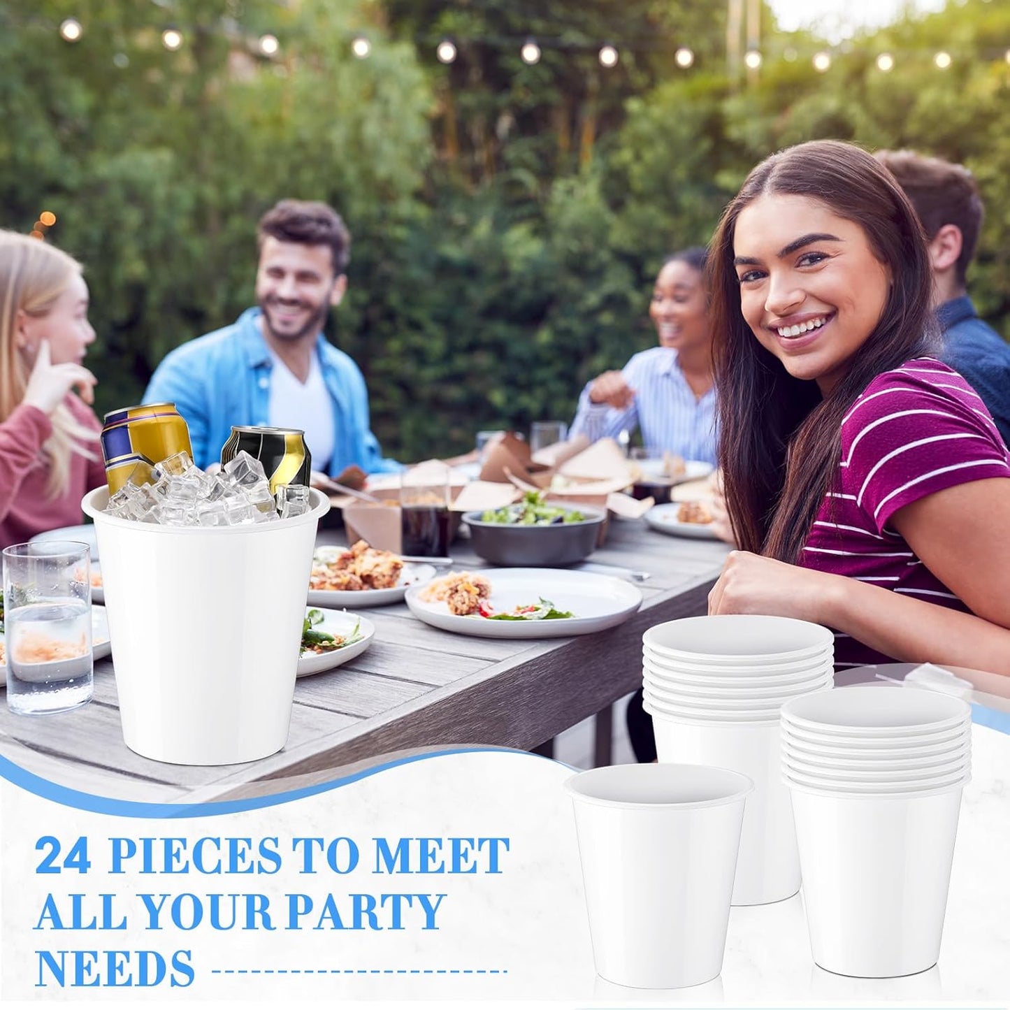 Layhit 24 Pcs Plastic Ice Buckets for Parties 3 Liters Wine Bucket Portable Ice Holder Disposable Wine Cooler for Party Wedding Party Beverages Champagne Soda and Beer (Gold)