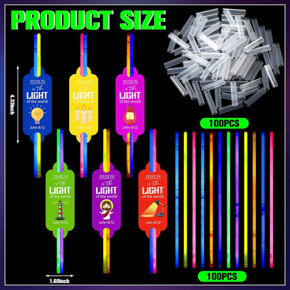 Civaner 48 Packs 2026 Vbs Decorations Christian Gifts Cards with 100 Light Sticks Jesus Is The Light of The Word Cards Glow in The Dark Party Favors Religious Bible Verse Sticks for Vbs Neon Supplies