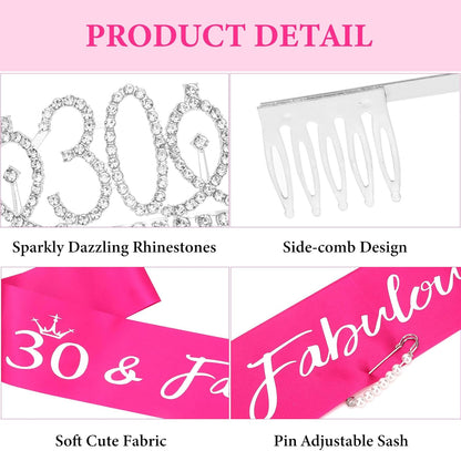 CAVETEE Silver Birthday Crown for Girls Birthday Decorations Birthday Gifts for Women and Girls