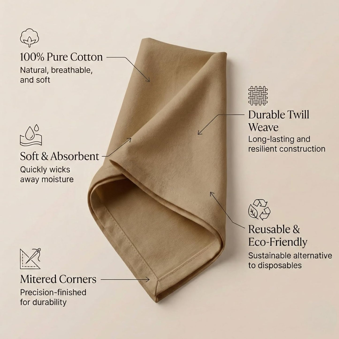 ACCENTHOME Natural Cotton Linen Napkin Set of 12 18x18 inch Dinner Napkins - Washable Soft Premium Hotel Quality Reusable Hemmed Edges Napkins Perfect Table Linens for Family Dinners, Weddings