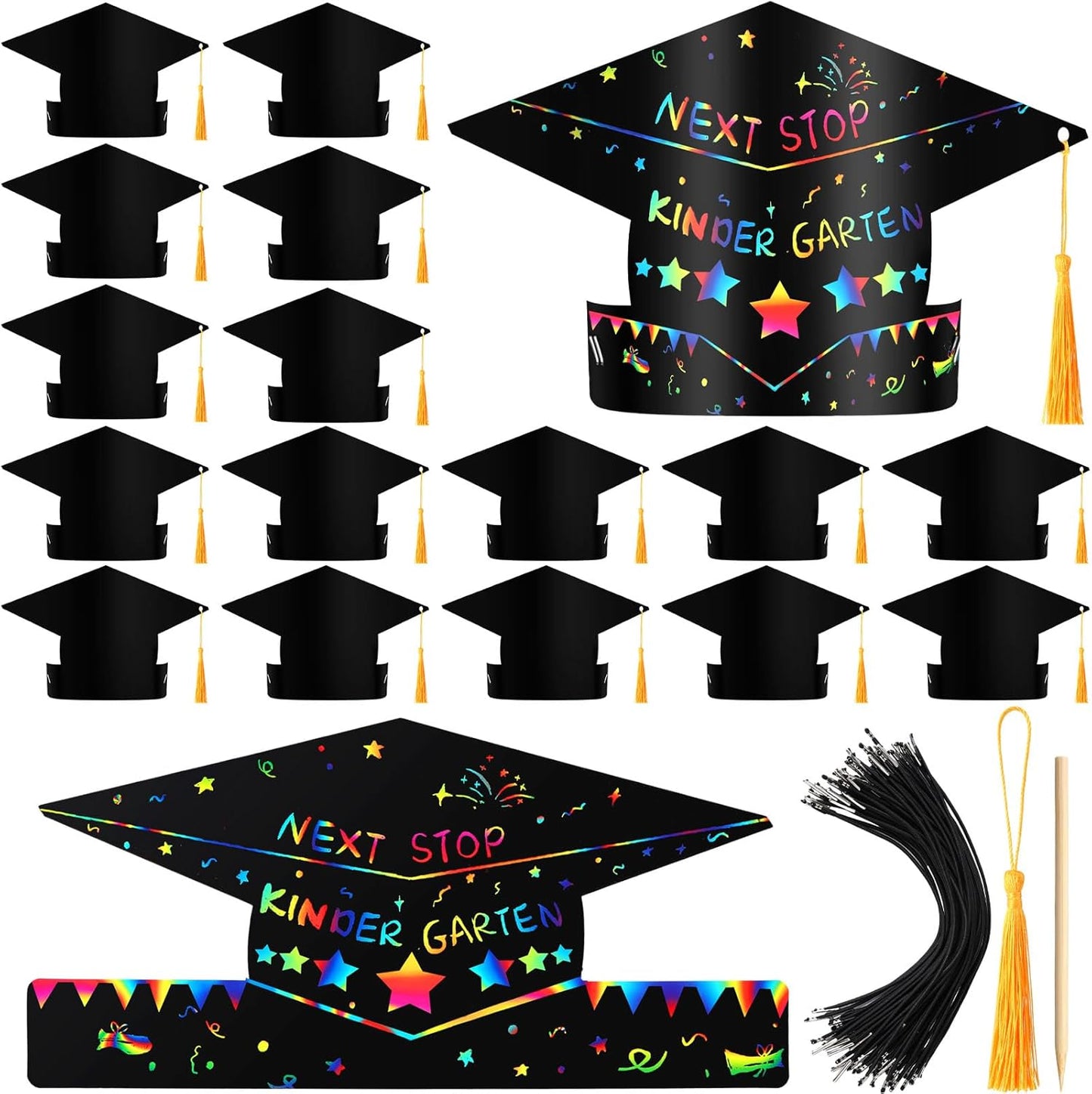 Qilery Graduation Paper Hat Craft Kit, 60 Set Black Scratch Grad Crowns, DIY Arts and Crafts for Kids Graduation Birthday Party Favor Classroom Activity