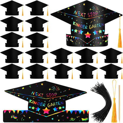 Qilery Graduation Paper Hat Craft Kit, 60 Set Black Scratch Grad Crowns, DIY Arts and Crafts for Kids Graduation Birthday Party Favor Classroom Activity