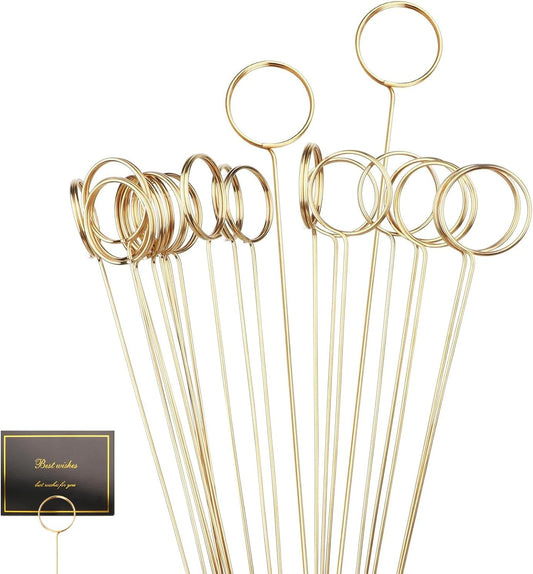 30 Pcs Metal Wire Floral Picks 13 Inch Wire Floral Place Card Holder Picks, Photo Memo Holder, Round Table Name Number Card Holder for Wedding Party Birthday (Silver) Round