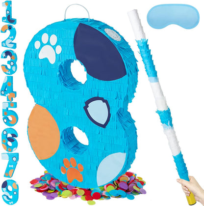 PCFING 20 Inch Dog Paw Number 1 Piñata with 30 Inch Piñata Stick Blindfold Confetti for Boy Girl Adults Birthday Party Decorations, Anniversary Celebration, Fiesta