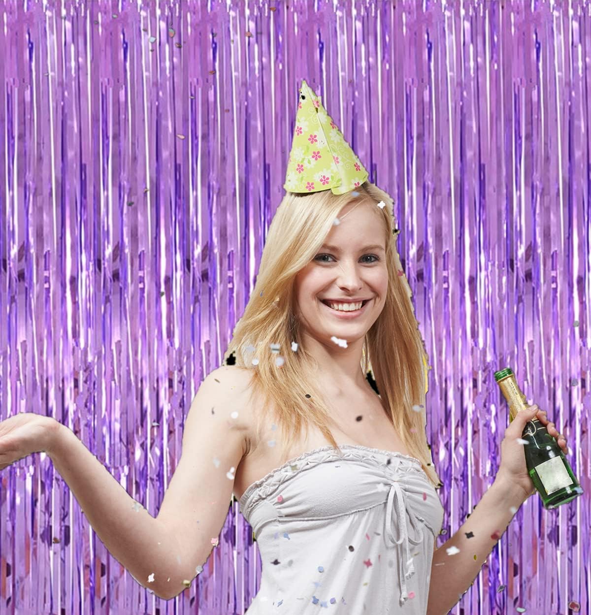 i-CHONY 2 Pcs 3.2ft x 8.2ft Champagne Gold Metallic Tinsel Foil Fringe Curtains Photo Booth Backdrop for Baby Shower Birthday Wedding Holiday Celebration Bachelorette Party Decorations