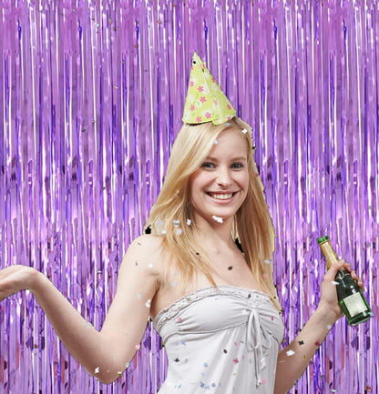 i-CHONY 2 Pcs 3.2ft x 8.2ft Champagne Gold Metallic Tinsel Foil Fringe Curtains Photo Booth Backdrop for Baby Shower Birthday Wedding Holiday Celebration Bachelorette Party Decorations