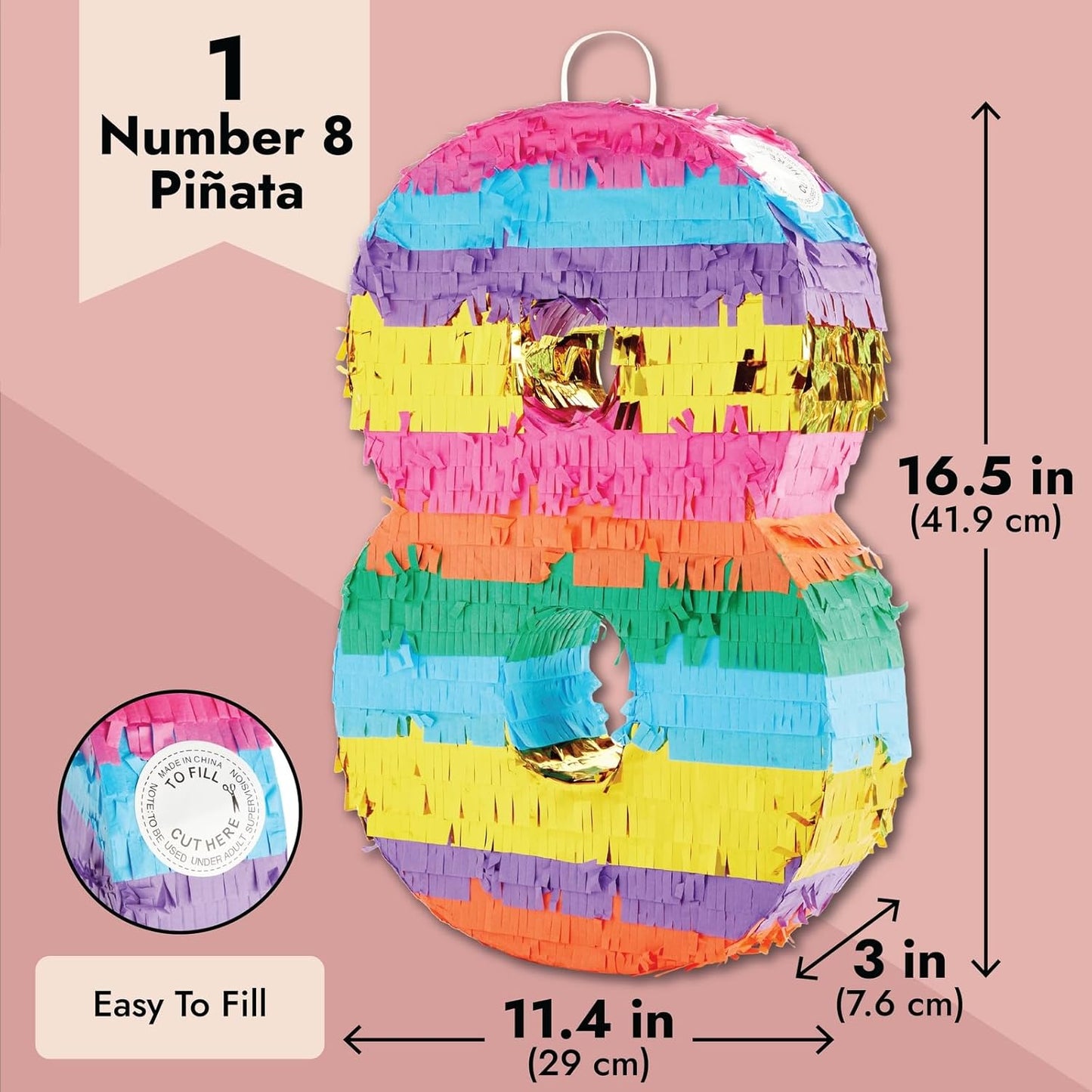 BLUE PANDA Rainbow Number 6 Pinata - Sturdy Corrugated Build & Easy Hang for Fiesta Party - Candy Filled 6th Birthday Party Surprise - Vibrant Tie-Dye Items for Kids - Small (16.5x11x3 In), Blue/White