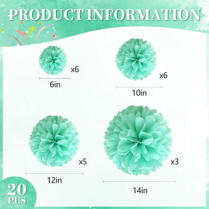 20 PCS Orange Tissue Paper Pom Poms, Tissue Pom Poms Flowers, Sizes of 6", 10", 12", 14" Hanging Paper Flower Ball for Wedding, Birthday, Halloween, Christmas, Baby Shower Party Decor