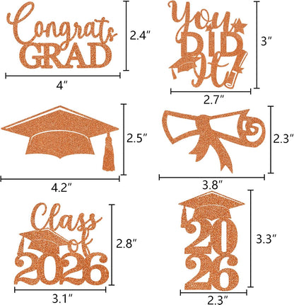 Graduation Centerpiece Sticks 24PCS Glitter Grad Picks Party Table Decor Senior High School College Sign Gold