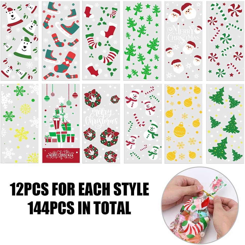 CCINEE 150 Pcs Cellophane Treat Bags, 5 X 11 Inches Gold Star Print Clear Gift Wrap Candy Bags Goodie Bags with Twist Ties for Wedding, Birthday Party Favors, Bakery, and Gift Packaging