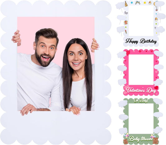 32 x 24 inch Extra Large Corrugated Plastic Scalloped Blank Photo Booth Props Frame for Selfie Birthday DIY Frame with Writable Speech Bubble Signs Photo Booth Props for Valentine's Day Wedding Decor