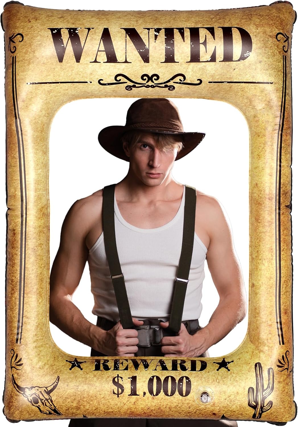 VioraWhite Western Wanted Party Decorations Western Wanted Photo Frame 27 Inches Fun Inflatable Photo Frame 3D Wild West Selfie Backdrop for Cowboy Theme Events Cowboy Birthday Party