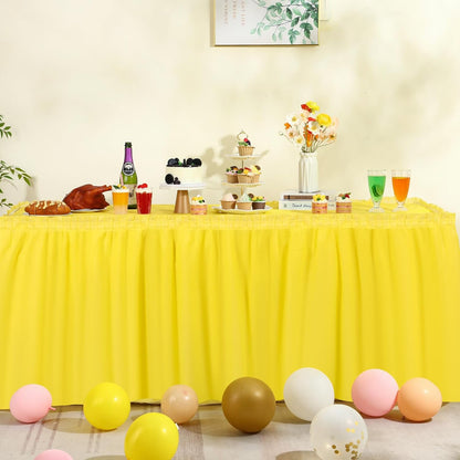Oudain 6 Pcs Plastic Table Skirts and Stainproof Table Cloths 54 x 108 in Plastic Ruffle Tablecloth 168 x 29 Inches Disposable for Wedding Baby Shower Valentine Spring Easter Party(White)