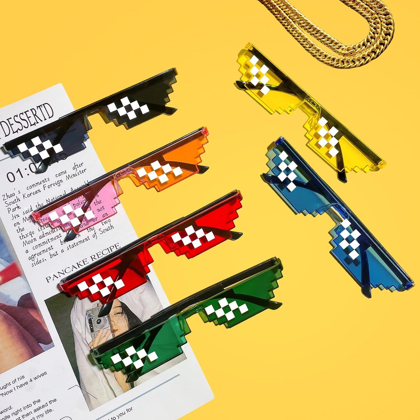 12 Pack Thug Life Party Sunglasses 8 Bit Pixelated Multicolor Mosaic Gamer MLG Photo Props Glasses Adults Teens