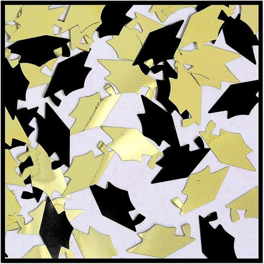 Beistle Congrats and Caps Confetti, 0.5 ounces, Black/Gold