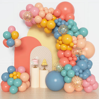Amandir 153pcs Purple Blue Pink Balloon Garland Arch Kit, Different Sizes 18 12 10 5 inch Teal Yellow Latex Metallic Confetti Balloons for Magic Birthday Engagement Party Decoration