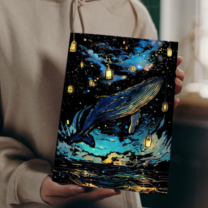 Georgie Porgy Scratch Paper Art Set for Kids Adults Magic Rainbow Scratchboards for DIY Arts and Crafts Kits Christmas Birthday Gift with Scratching Tools Kit (A4-Noctilucent Whale + Sea World)