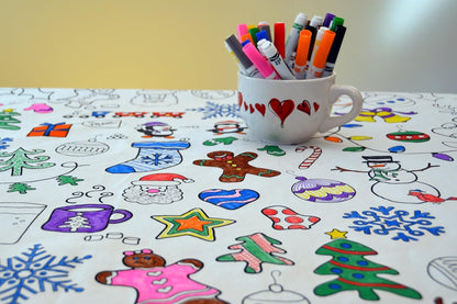 Animal Fun Design – Square Tablecloth 60”X60” – Interactive Coloring Tablecloth for Kids - Poly/Cotton Fabric – Washable and Reusable – DIY Activity for Children and Adults