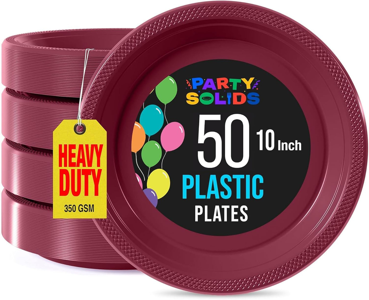 Exquisite Party Solids Red Plastic Plates For Party Supplies 10" Red Disposable Plates Heavy Duty 50 Pcs Plastic Dinnerware Sets Heavy Duty 350 GSM Disposable Dinnerware Set