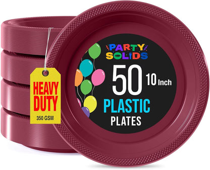 Exquisite Party Solids Red Plastic Plates For Party Supplies 10" Red Disposable Plates Heavy Duty 50 Pcs Plastic Dinnerware Sets Heavy Duty 350 GSM Disposable Dinnerware Set