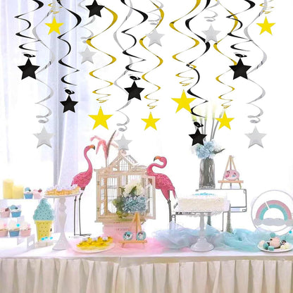 Gold Twinkle Stars Hanging Swirls Decorations Ceiling Swirl Foil Decoration Hanging Gold Party Supplies for Birthday Baby Shower Wedding, 32 pcs