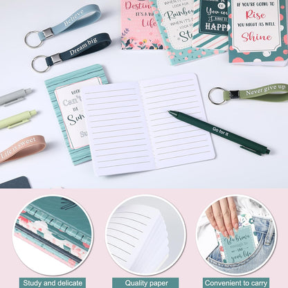 PerKoop 48 Pcs Inspirational Gifts Bulk Motivational Notepads Ballpoint Pens Keychains Set Modern Farmhouse Journal Notebooks Christian Gifts for Teachers School Office Party Favor Supplies