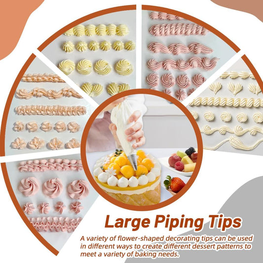 Large Piping Tips Set,9PCS Stainless Steel Unique versatile Large Cake Decorating Tips for Cupcakes,cookies,Cake Decorating