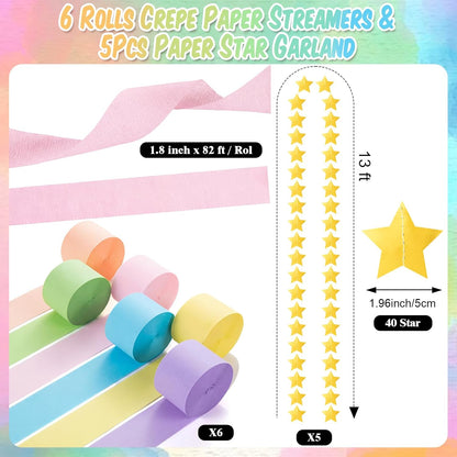 TaoBary Decorations Crepe Streamers Sheet Paper Strips Chain Garland Star Hanging for Party Birthday Wedding Decor(600,Pastels,Same Size)