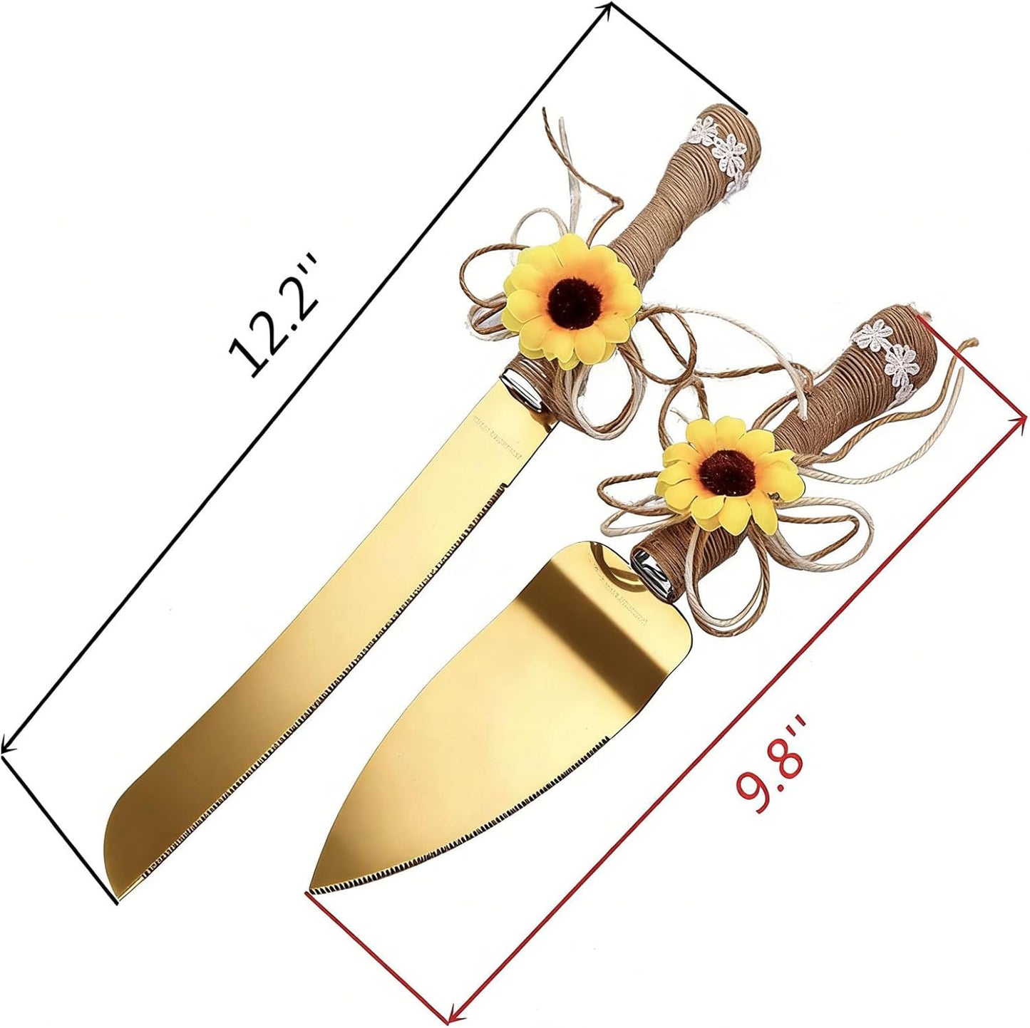 TANG SONG Rustic Style Stainless Steel Wedding Cake Knife and Serving Set Resin Plastic Handle with Artificial Green Leaf shape Design