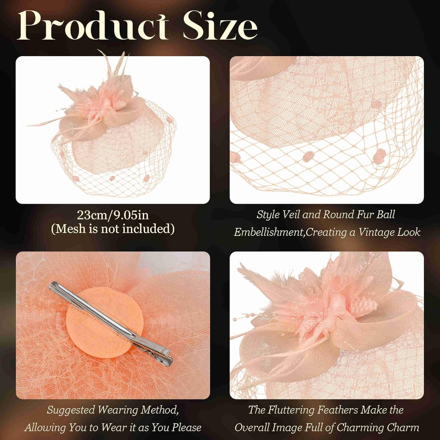 Fascinators Hats for Women Tea Party Hat Feather Mesh Headband Vintage Lace Cocktail Headwear Veil Hair Clip Church