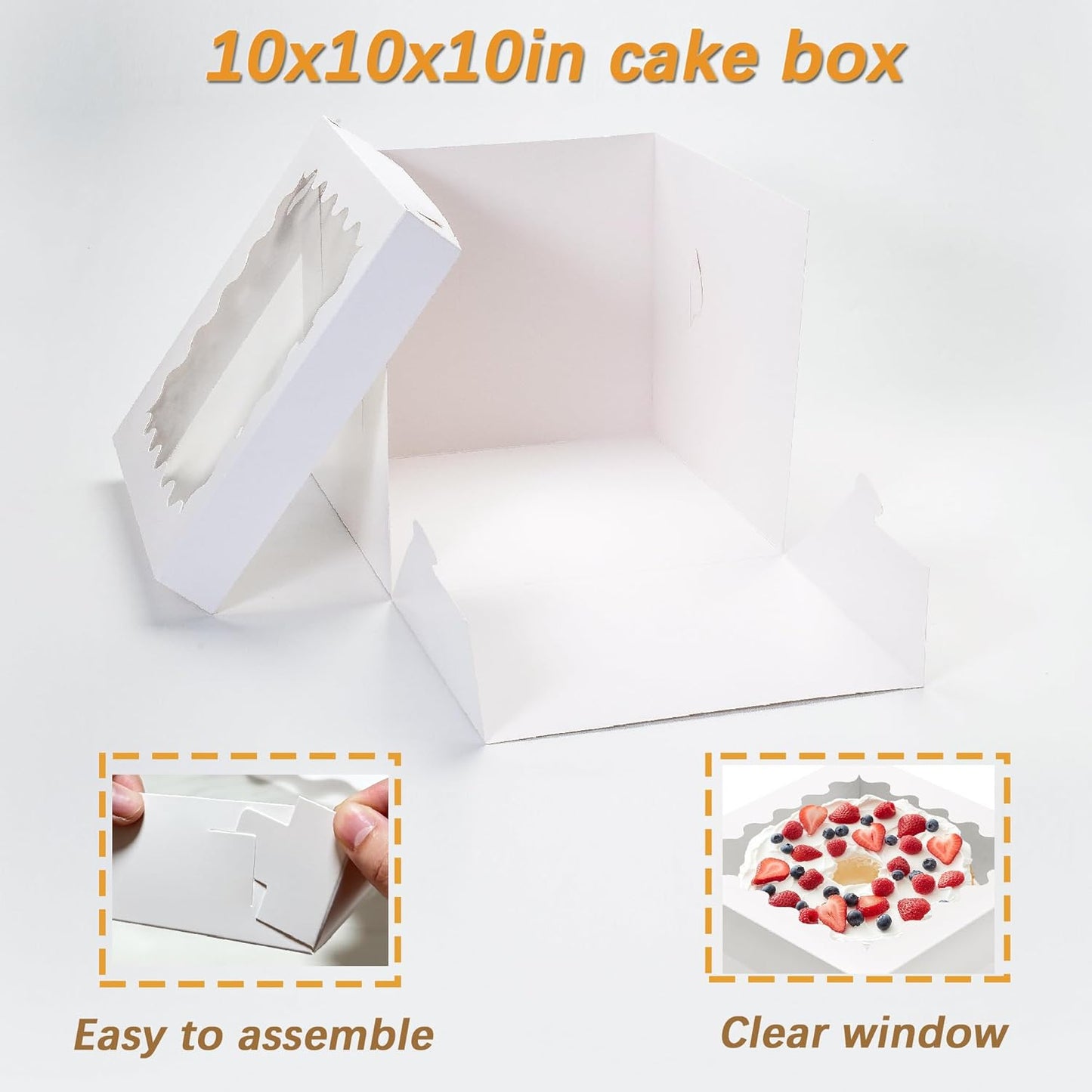 10pcs Cake Boxes 12 Inch, 12x12x8in White Bakery Boxes with Window,10in 12in Cake Boxes, Large Baking Boxes,Disposable Cake Containers with Lids