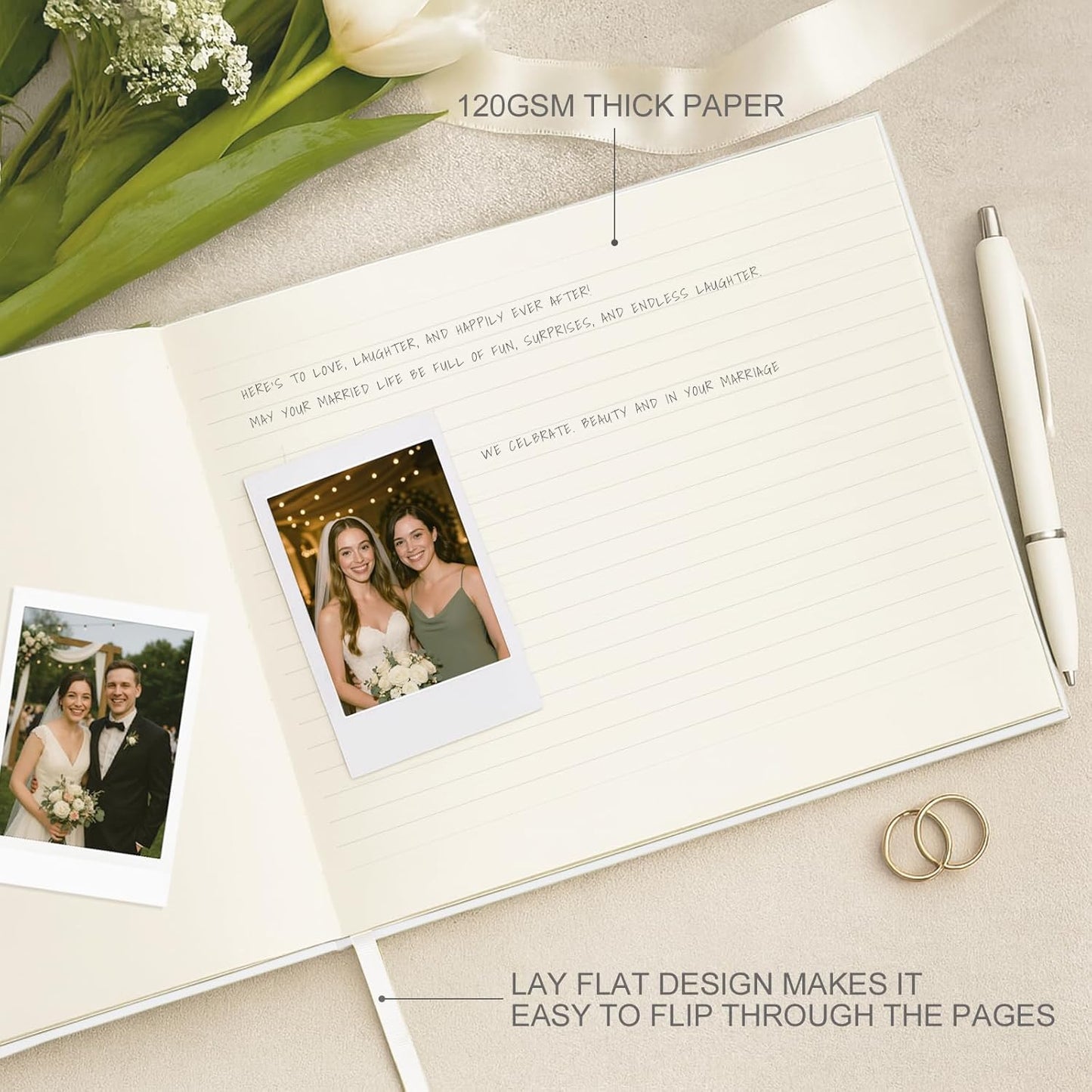 &And Per Se White Wedding Guest Book with Photo Spots – Elegant Hardcover Sign-in Book for Weddings, Baby Showers & Special Events – Blank & Lined Memory Keepsake Album
