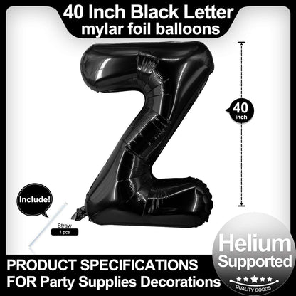 40 Inch Black Letter A Balloons, DIY Phrase Foil Alphabet Letter A Balloons DIY Word A Banner for Birthday Anniversary Celebration Graduation Party Supplies Decoration