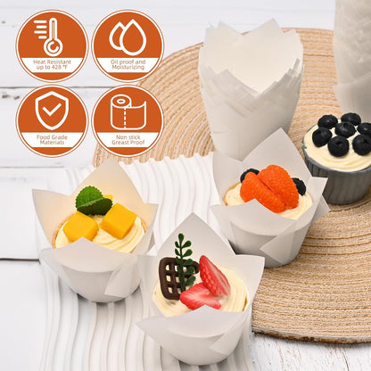 200pcs Tulip Cupcake Liners, Premium Muffin Liners Holders for Baking Cups, Greaseproof Cupcake Wrappers in Standard Size, Classic Parchment Paper Cupcakes Liner for Party, Christmas by JIRNGLA