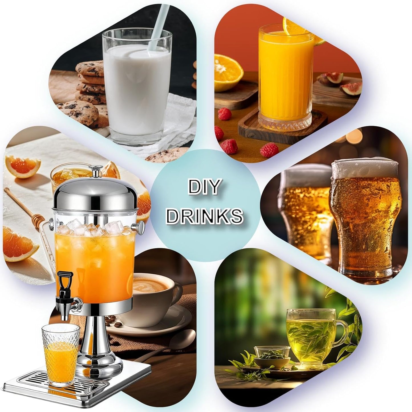 2.2 Gallon Drink Dispensers for Parties, Beverage Dispenser with Stand and Ice Shovel, Commercial Hot Cold Juice Dispenser for Parties, Wedding, Hotel Buffet, Banquet, Restaurant (8 L)