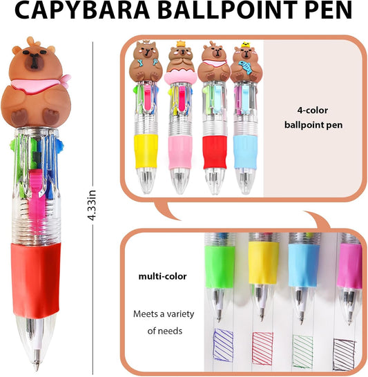 96 Pcs Capybara Gifts Bulk,4-in-1 Ballpoint Pens,Stickers,Notepads,Organza Bulk Gifts Set for Birthdays and Parties, Teachers School Office Party Favor Supplies