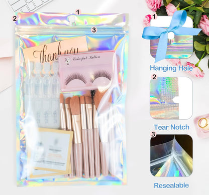 Trunple Smell Proof Bags & Resealable Foil Pouch Mylar Sample Bag Great for Party Favor Food Storage (Holographic Color) (50pcs-6x9 inch)