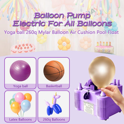 4-in-1 Electric Balloon Pump for All Balloons, Inflatables, and Sports Balls, Portable High Power Triple Inflating Ports for Latex Foil 260q Mylar Balloon