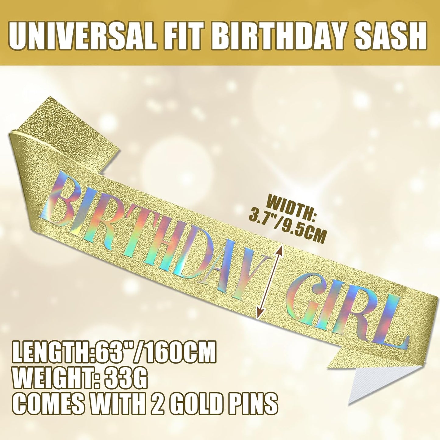 RUDONG M Birthday Girl Sash Glitter - Silver Birthday Sash for Women & Girls | Sweet 16/18th/21st/30th/40th/50th/60th/70th, All-Age Celebration Party Decor
